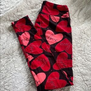 LuLaRoe Red and Pink Heart Leggings